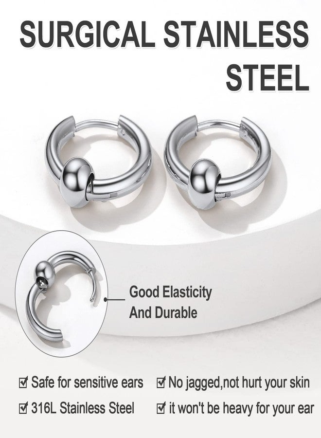 KeyStyle Surgical Steel Beads Huggie For Men, Ball Hoop Earrings Hypoallergenic Piercing Small Endless Ball Circle Hoop Earrings for Earlobe - Image 3